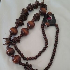Brown Wooden Beaded Necklace Set